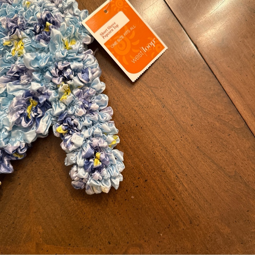 Light Blue Floral Smocked Short-Sleeve Blouse - Picture 6 of 7